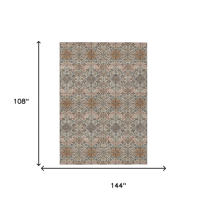 9' X 12' Beige And Copper Geometric Washable Indoor Outdoor Area Rug Homeroots Outdoor