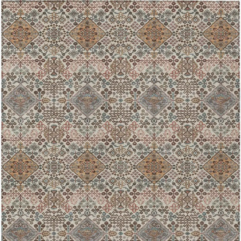 9' X 12' Beige And Copper Geometric Washable Indoor Outdoor Area Rug Homeroots Outdoor
