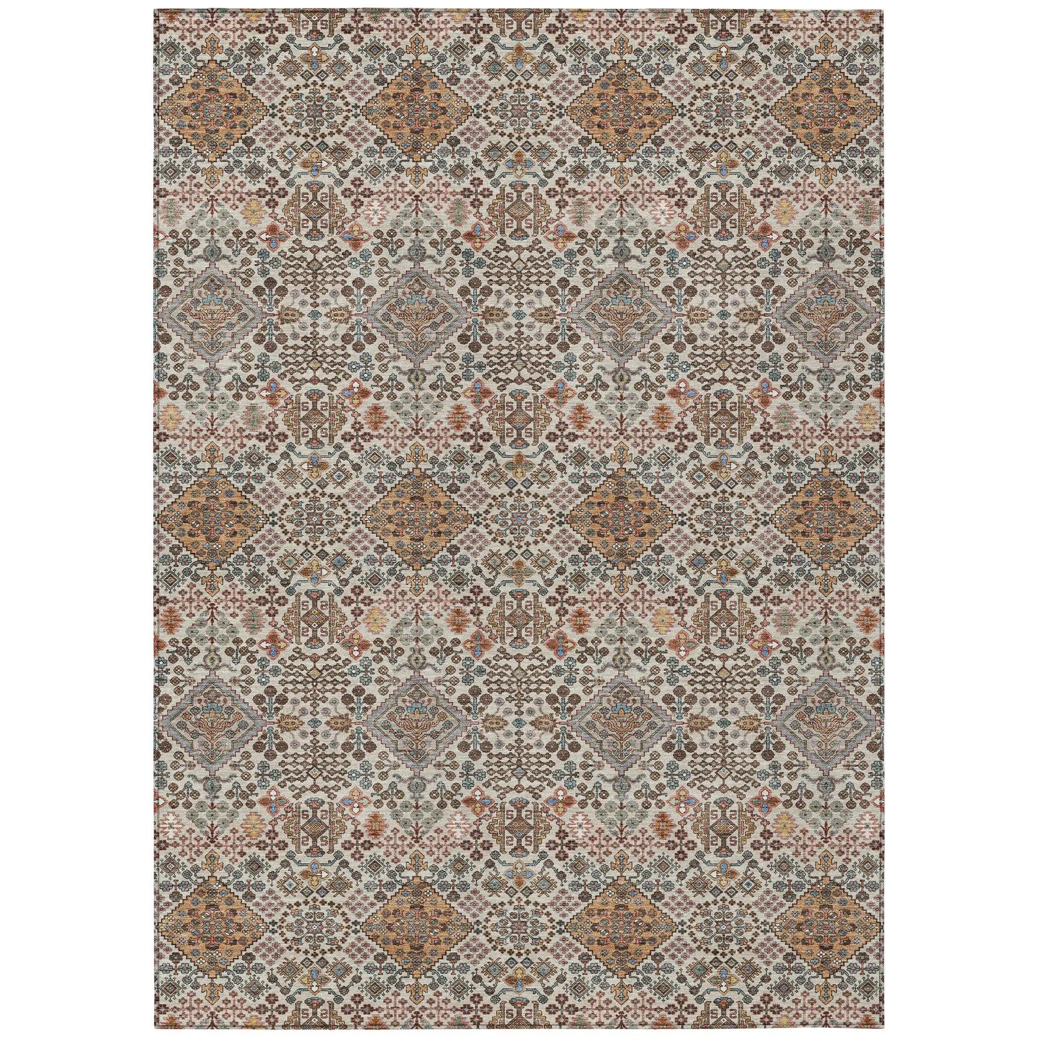 9' X 12' Beige And Copper Geometric Washable Indoor Outdoor Area Rug Homeroots Outdoor