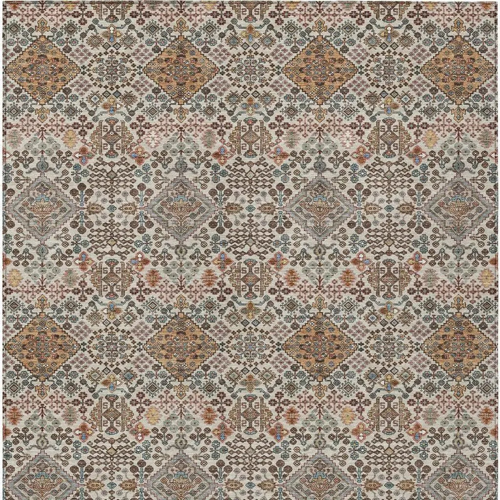 9' X 12' Beige And Copper Geometric Washable Indoor Outdoor Area Rug Homeroots Outdoor