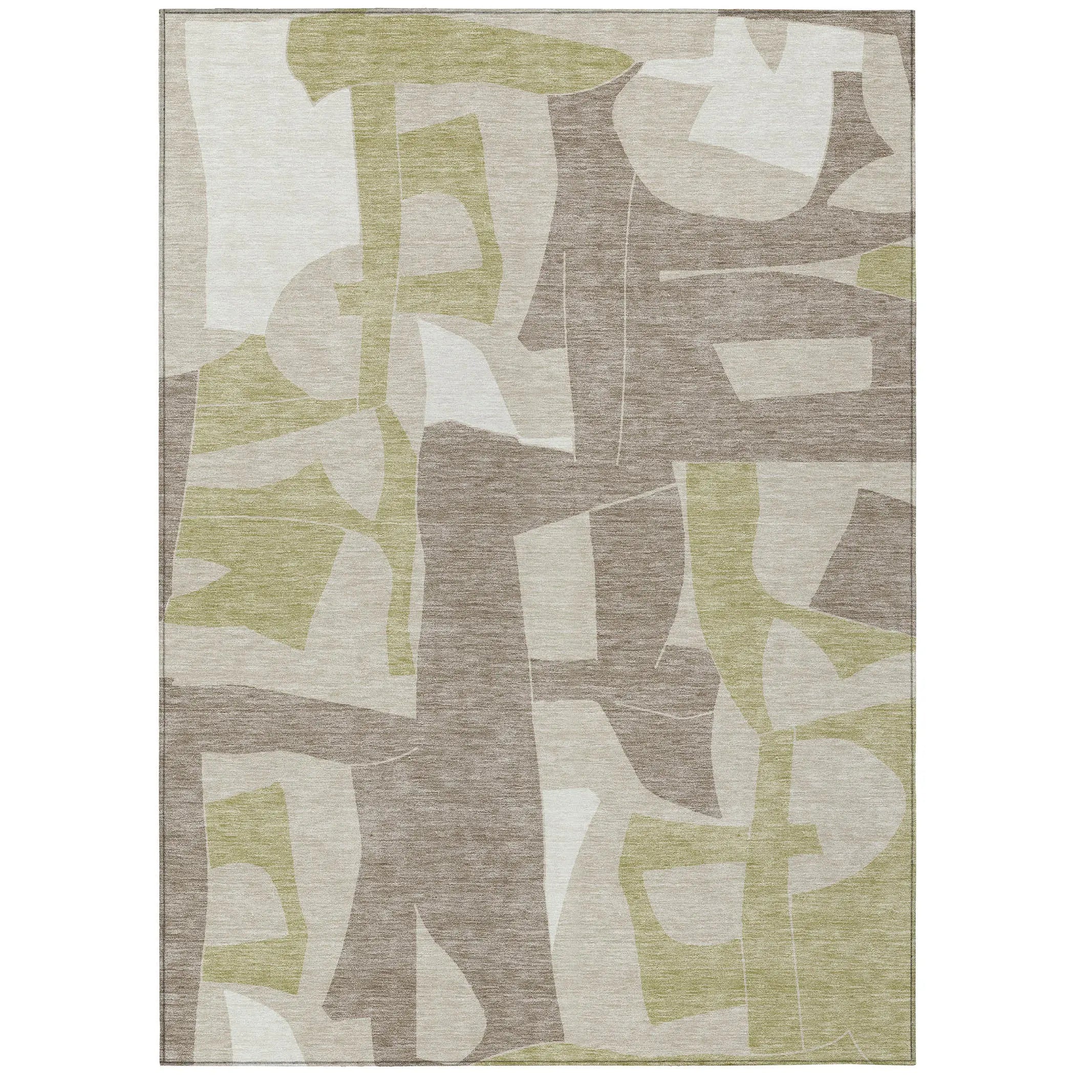 9' X 12' Beige And Fern Green Geometric Washable Indoor Outdoor Area Rug Homeroots Outdoor