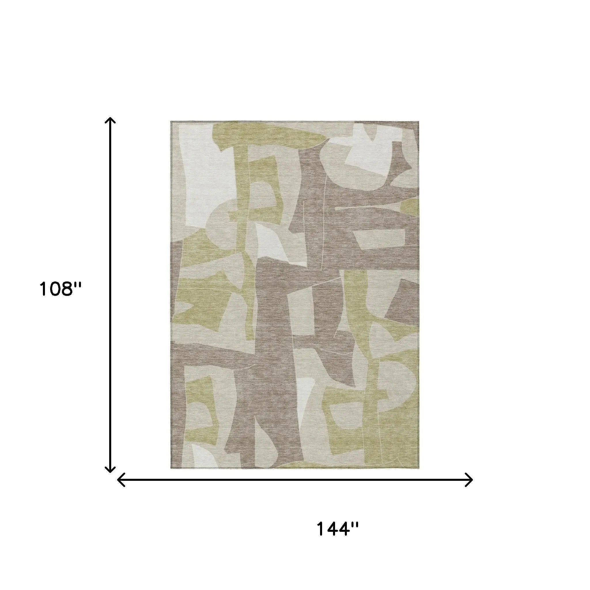 9' X 12' Beige And Fern Green Geometric Washable Indoor Outdoor Area Rug Homeroots Outdoor