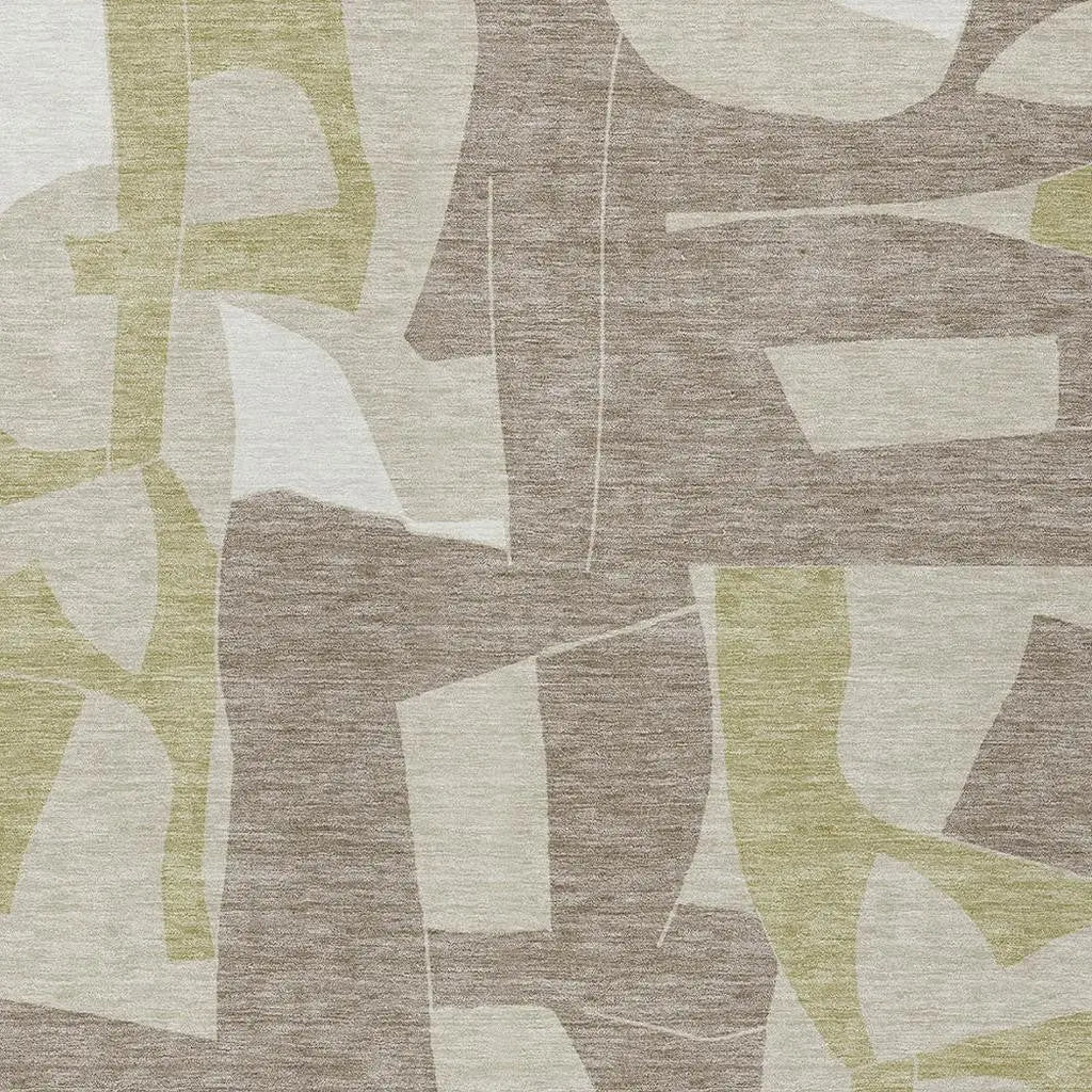 9' X 12' Beige And Fern Green Geometric Washable Indoor Outdoor Area Rug Homeroots Outdoor
