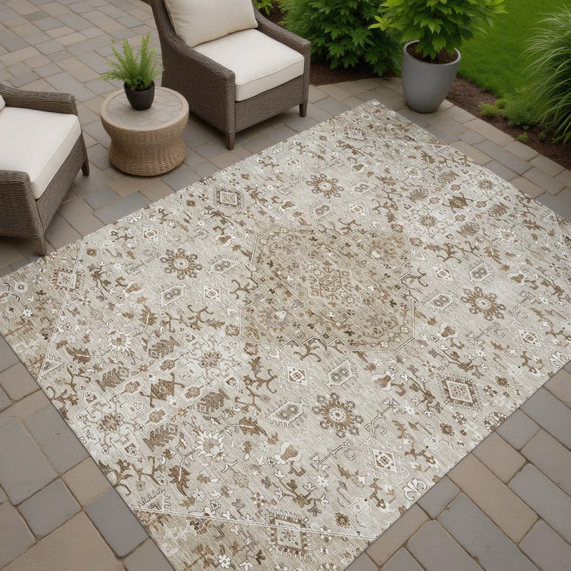 9' X 12' Beige And Graphite Medallion Washable Indoor Outdoor Area Rug Homeroots Outdoor