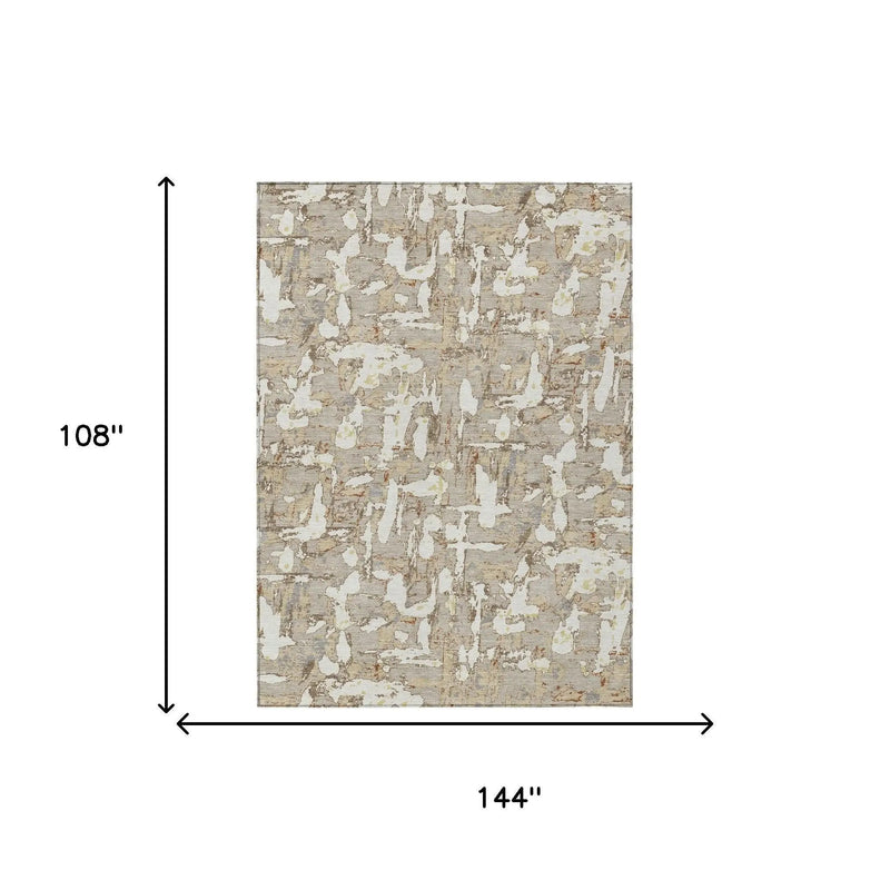 9' X 12' Beige And Gray Abstract Washable Indoor Outdoor Area Rug Homeroots Outdoor