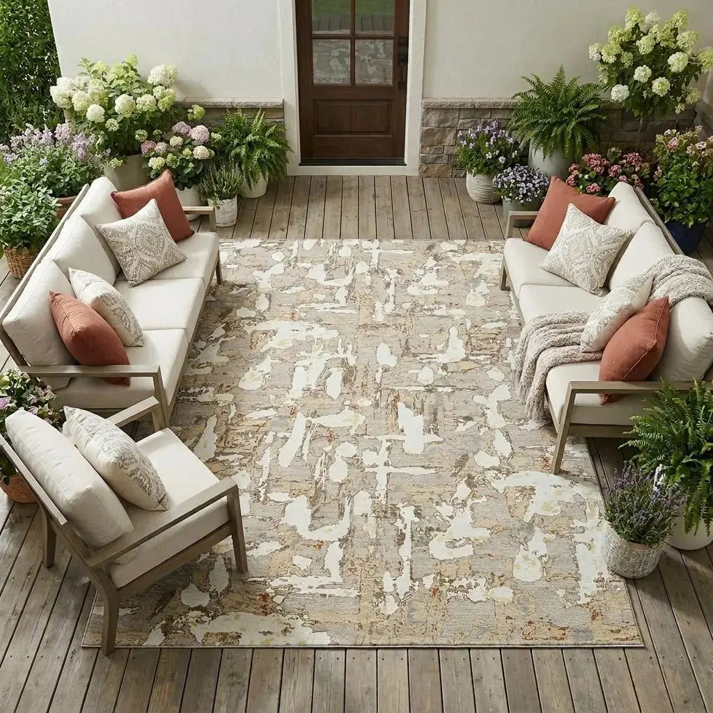 9' X 12' Beige And Gray Abstract Washable Indoor Outdoor Area Rug Homeroots Outdoor
