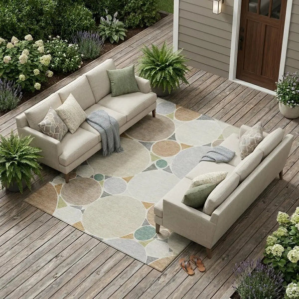 9' X 12' Beige And Gray Geometric Washable Indoor Outdoor Area Rug Homeroots Outdoor