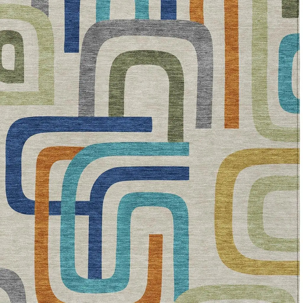 9' X 12' Beige And Green Geometric Washable Indoor Outdoor Area Rug Homeroots Outdoor