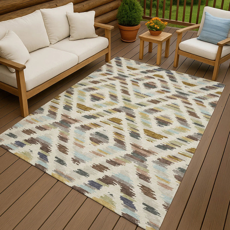 9' X 12' Beige And Green Tribal Washable Indoor Outdoor Area Rug Homeroots Outdoor