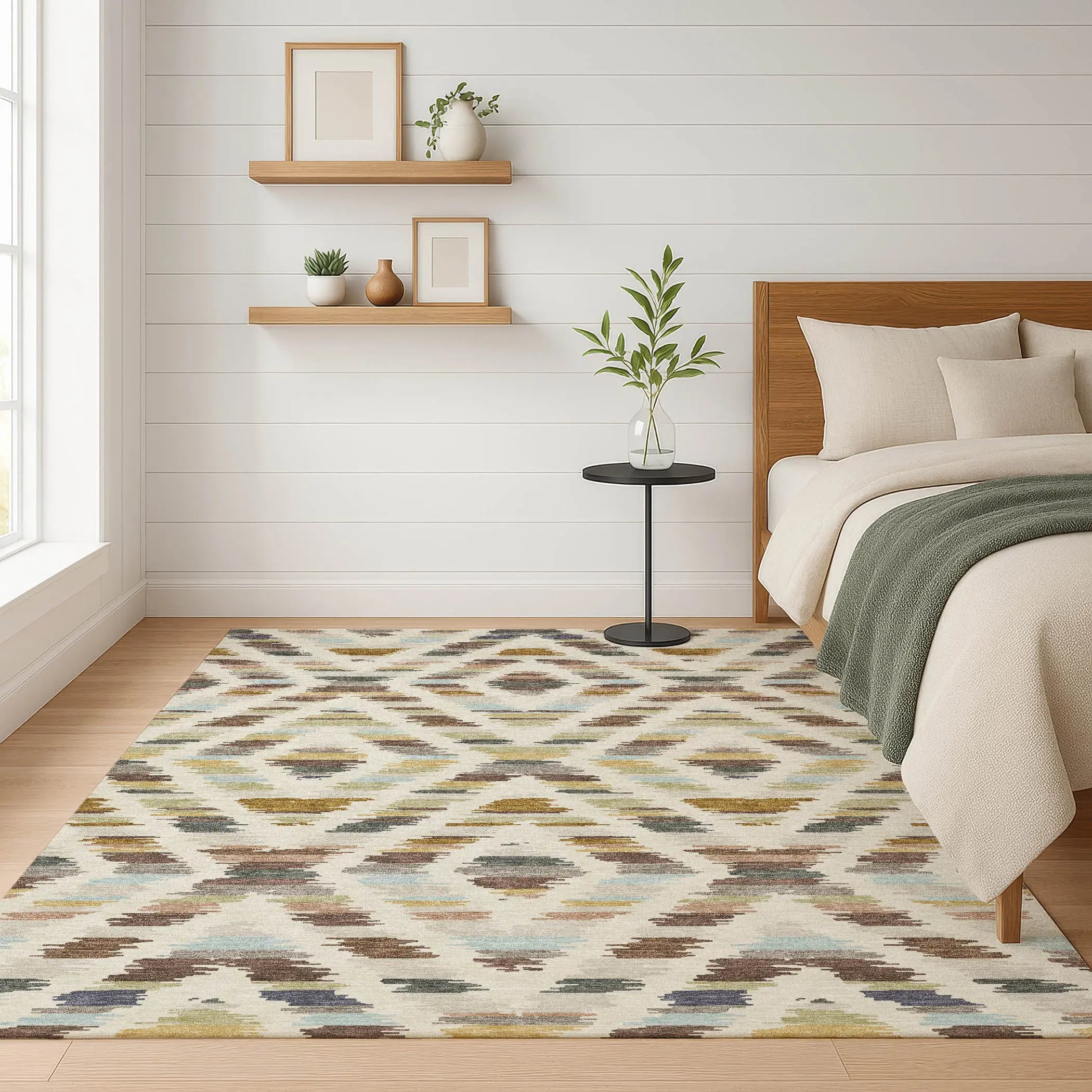 9' X 12' Beige And Green Tribal Washable Indoor Outdoor Area Rug Homeroots Outdoor