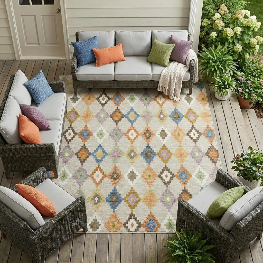 9' X 12' Beige And Ivory Aztec Washable Indoor Outdoor Area Rug Homeroots Outdoor