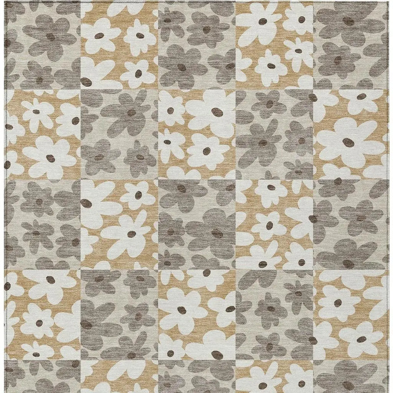 9' X 12' Beige And Ivory Floral Washable Indoor Outdoor Area Rug Homeroots Outdoor
