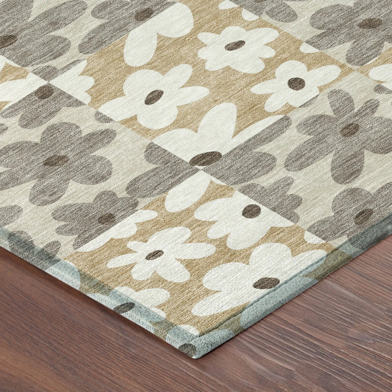 9' X 12' Beige And Ivory Floral Washable Indoor Outdoor Area Rug Homeroots Outdoor