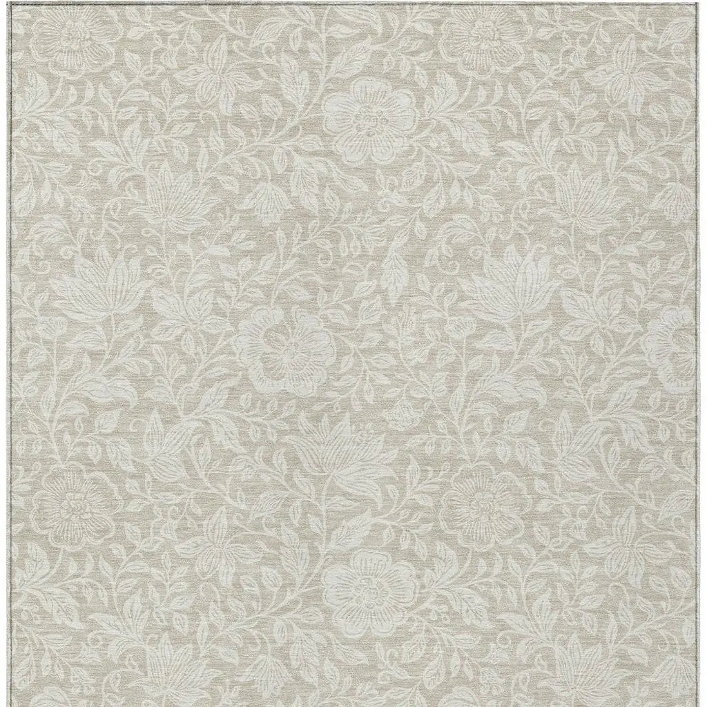 9' X 12' Beige And Ivory Floral Washable Indoor Outdoor Area Rug Homeroots Outdoor