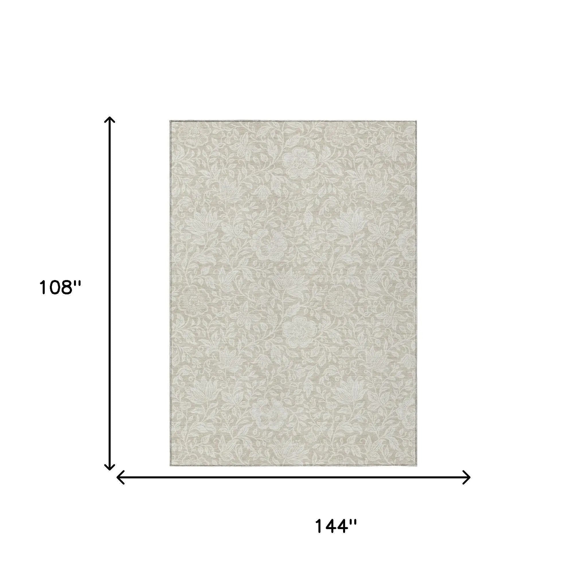 9' X 12' Beige And Ivory Floral Washable Indoor Outdoor Area Rug Homeroots Outdoor
