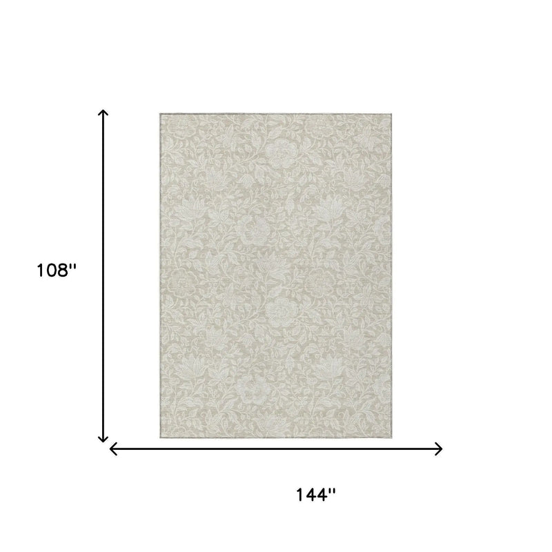 9' X 12' Beige And Ivory Floral Washable Indoor Outdoor Area Rug Homeroots Outdoor