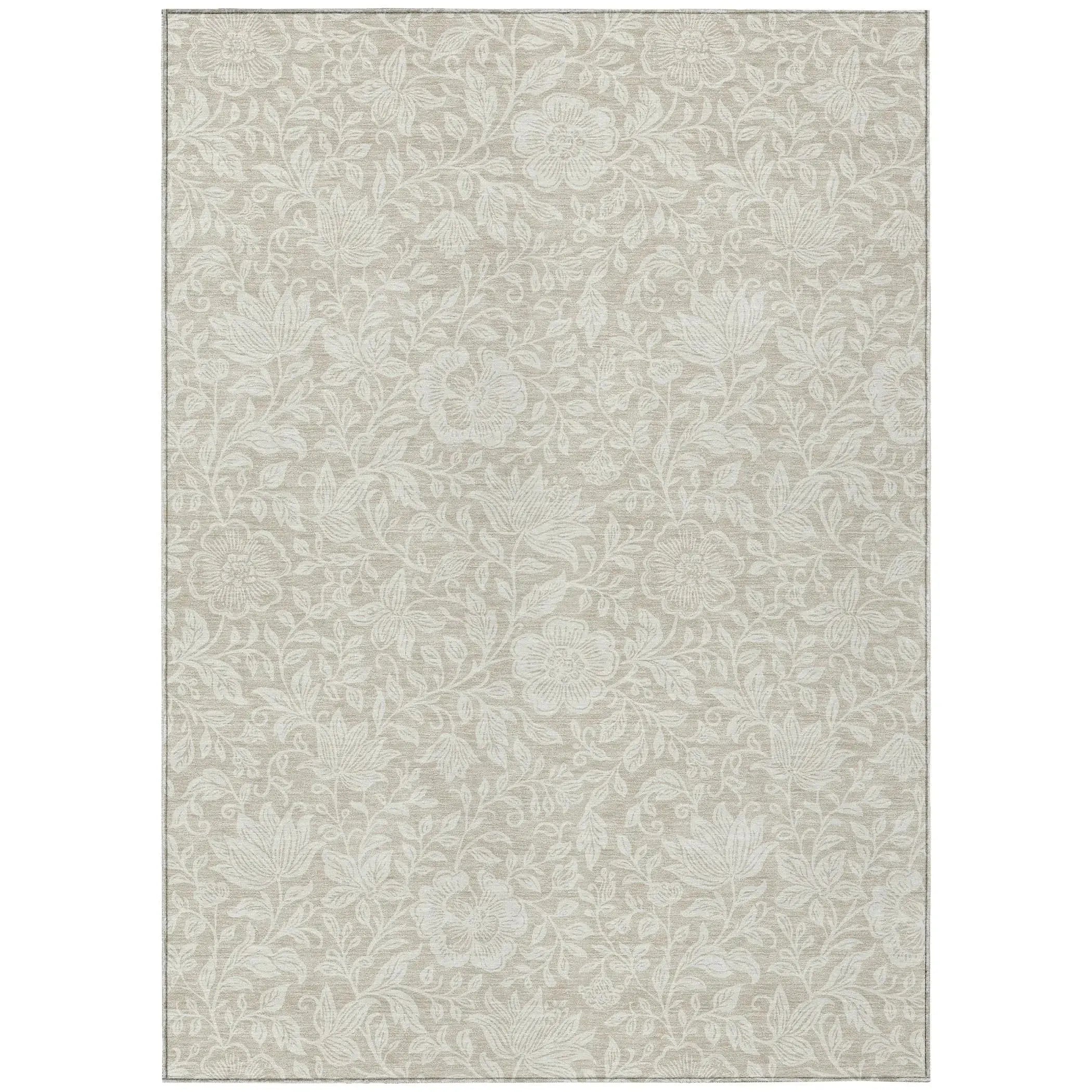 9' X 12' Beige And Ivory Floral Washable Indoor Outdoor Area Rug Homeroots Outdoor