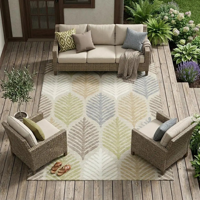 9' X 12' Beige And Ivory Floral Washable Indoor Outdoor Area Rug Homeroots Outdoor