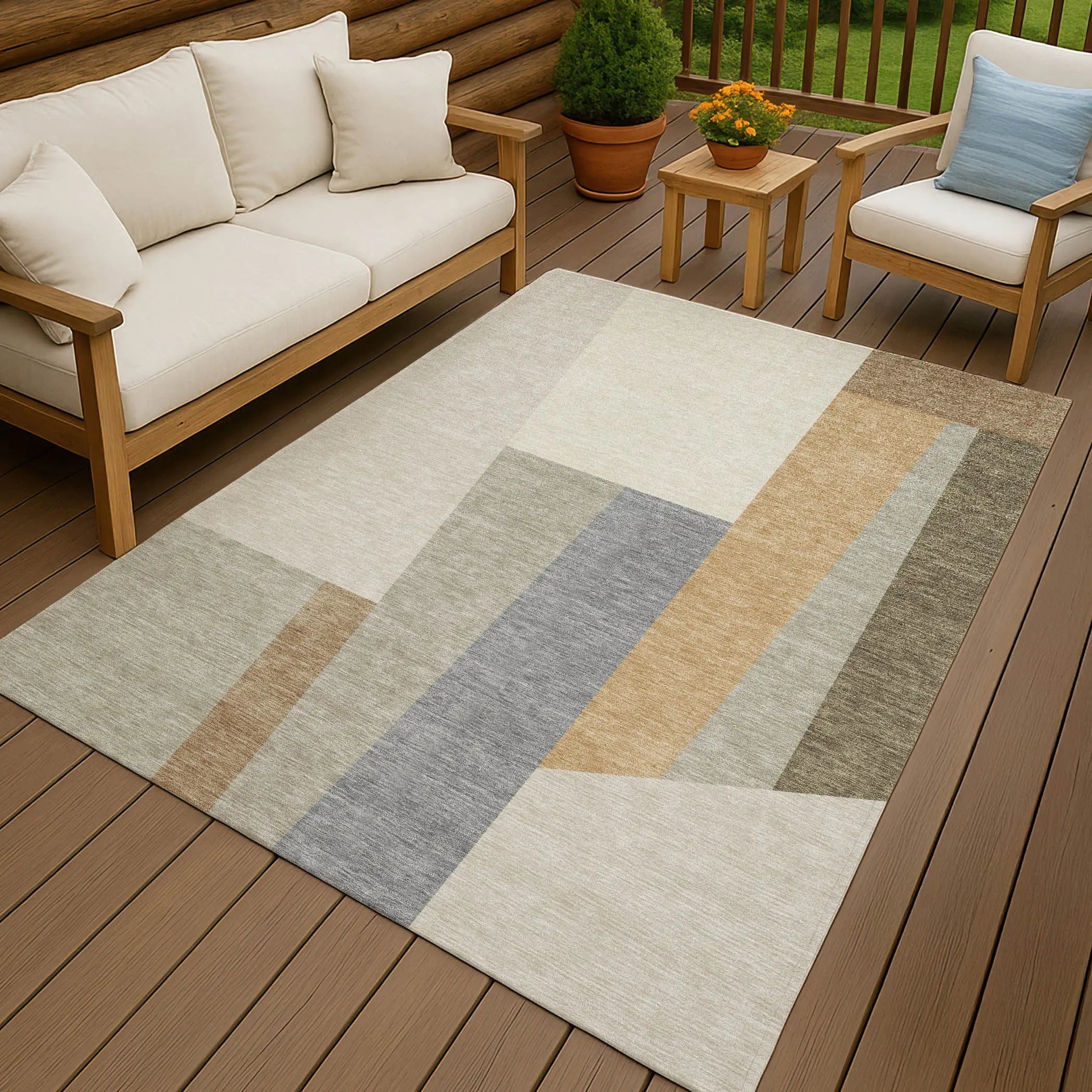 9' X 12' Beige And Ivory Geometric Washable Indoor Outdoor Area Rug Homeroots Outdoor