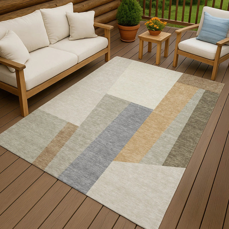 9' X 12' Beige And Ivory Geometric Washable Indoor Outdoor Area Rug Homeroots Outdoor