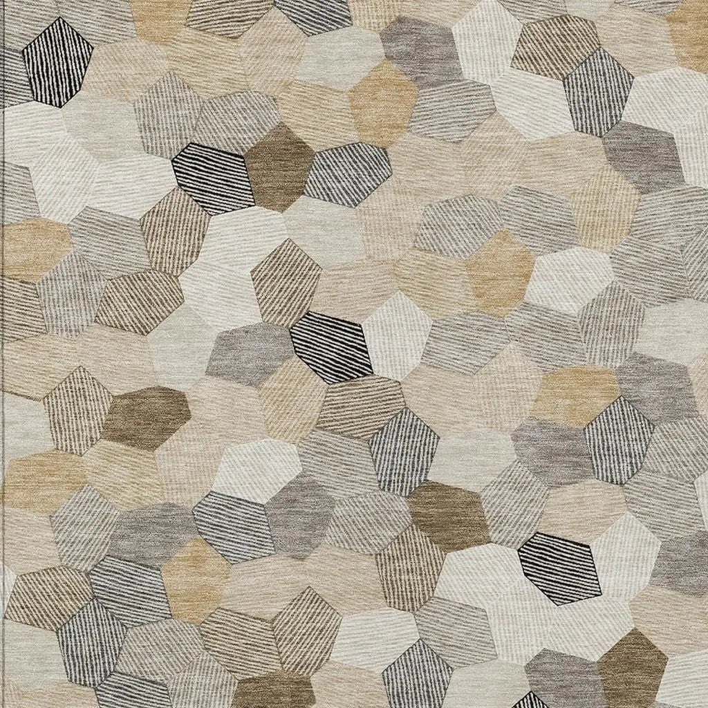 9' X 12' Beige And Ivory Geometric Washable Indoor Outdoor Area Rug Homeroots Outdoor