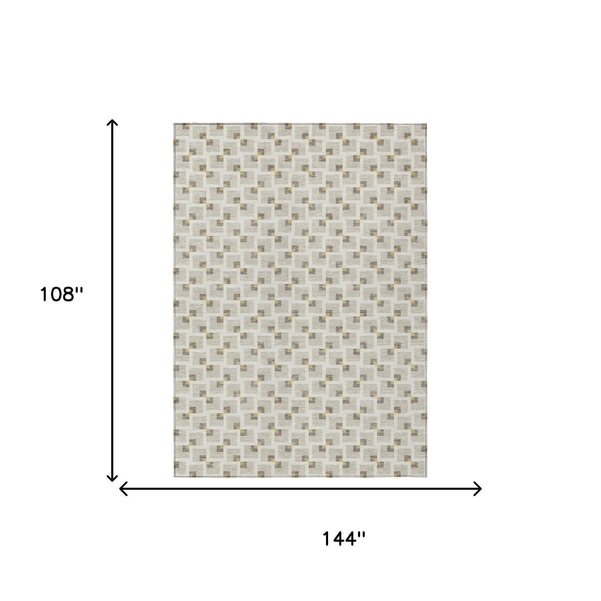 9' X 12' Beige And Ivory Geometric Washable Indoor Outdoor Area Rug Homeroots Outdoor
