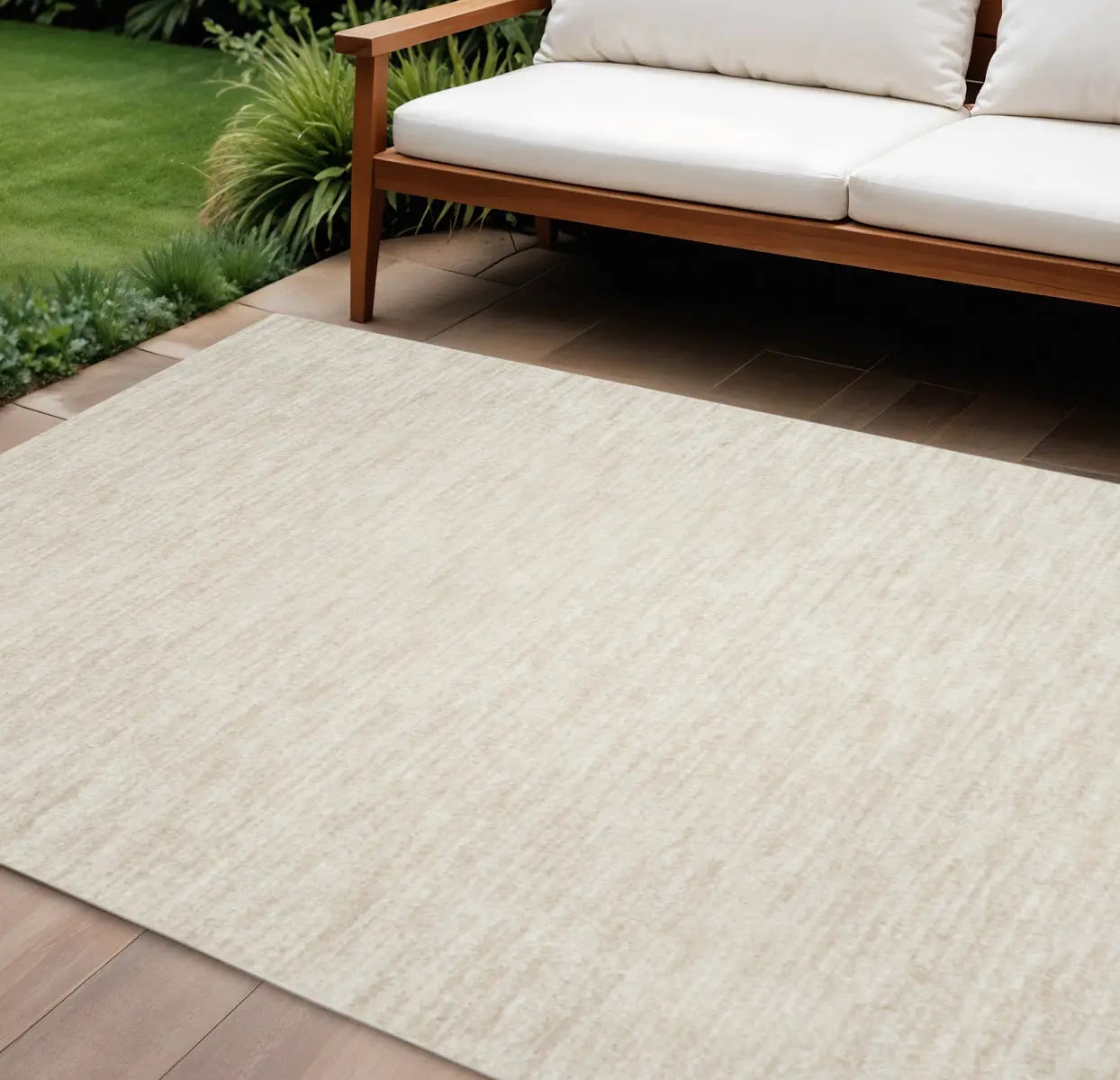 9' X 12' Beige And Ivory Indoor Outdoor Area Rug - GreatEagleInc
