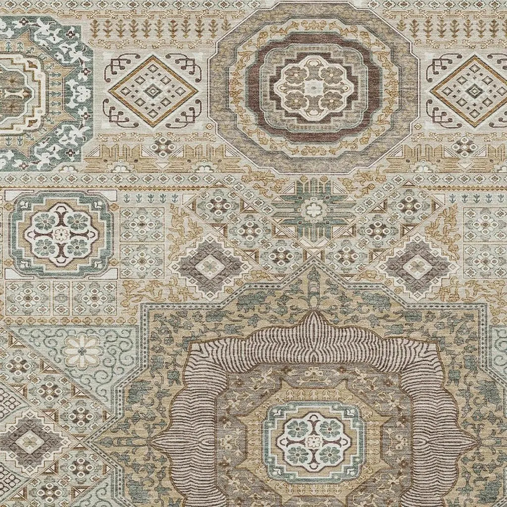 9' X 12' Beige And Ivory Oriental Washable Indoor Outdoor Area Rug Homeroots Outdoor
