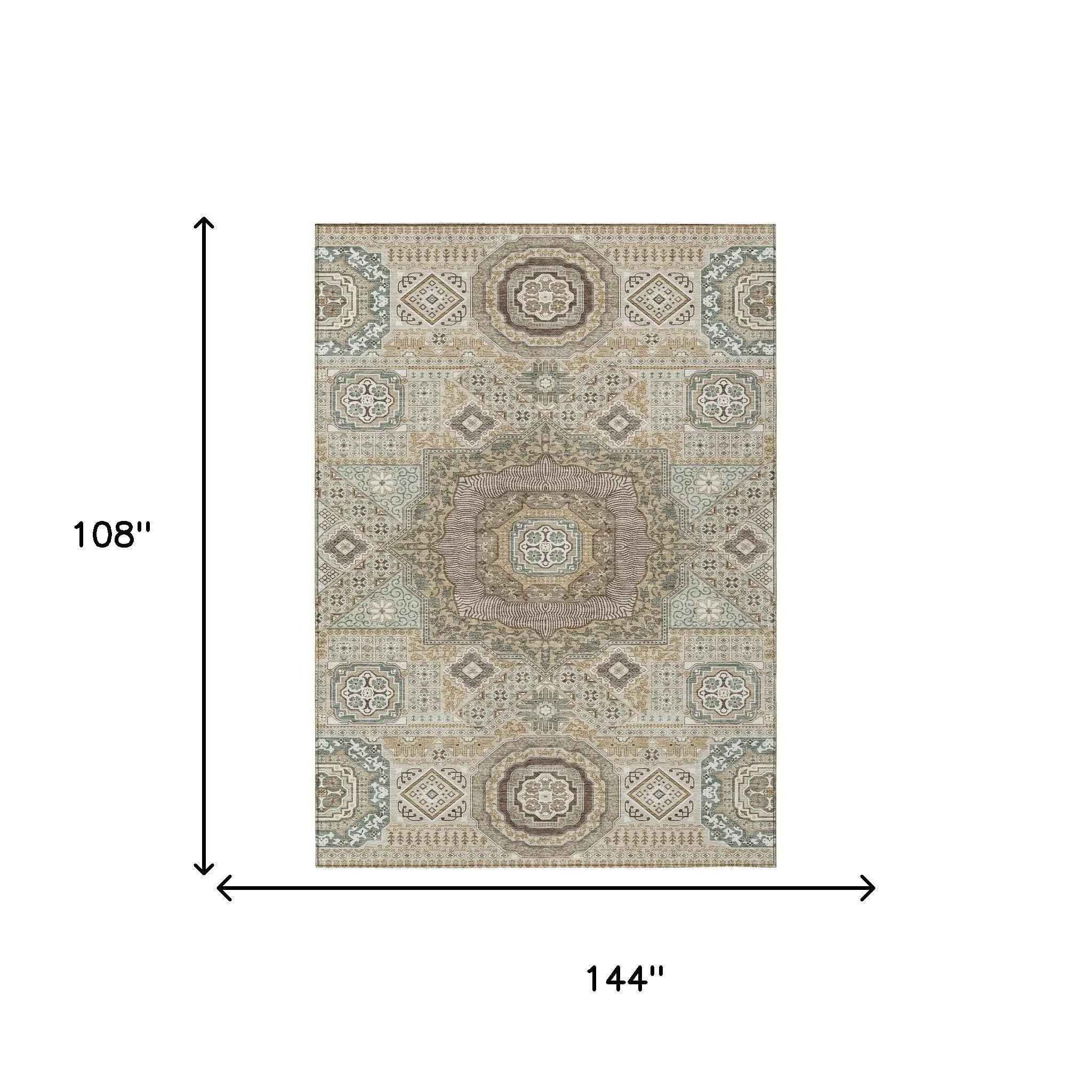 9' X 12' Beige And Ivory Oriental Washable Indoor Outdoor Area Rug Homeroots Outdoor