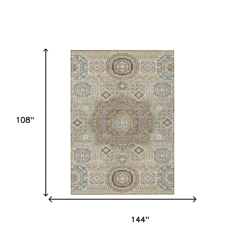 9' X 12' Beige And Ivory Oriental Washable Indoor Outdoor Area Rug Homeroots Outdoor