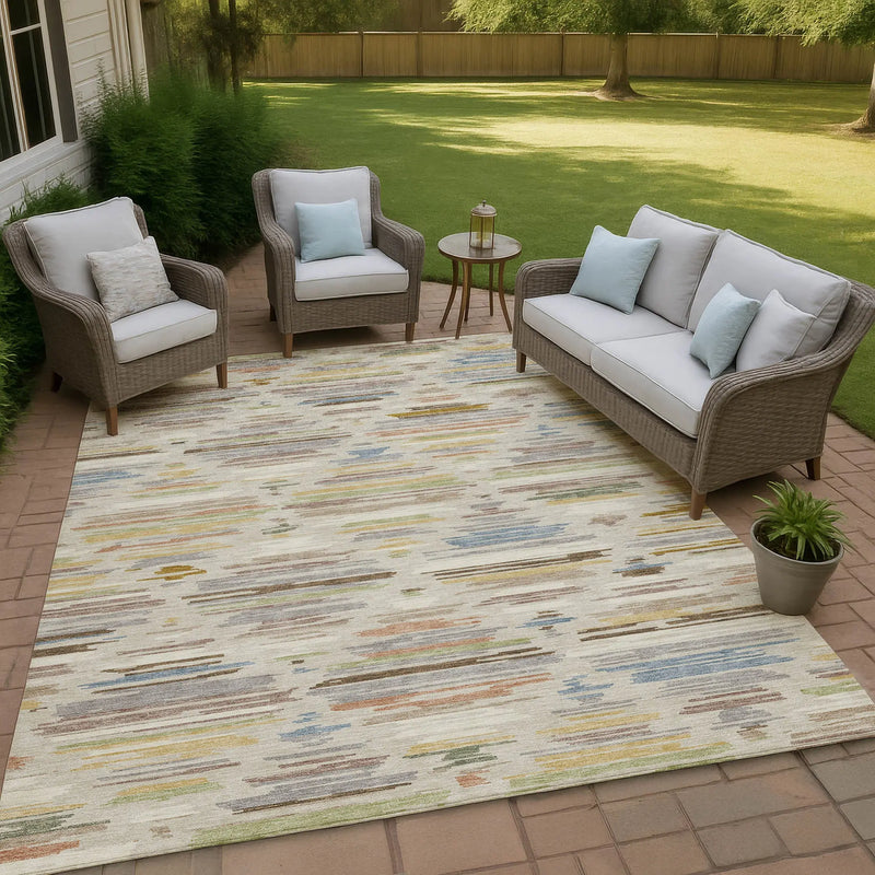 9' X 12' Beige And Ivory Southwestern Washable Indoor Outdoor Area Rug Homeroots Outdoor