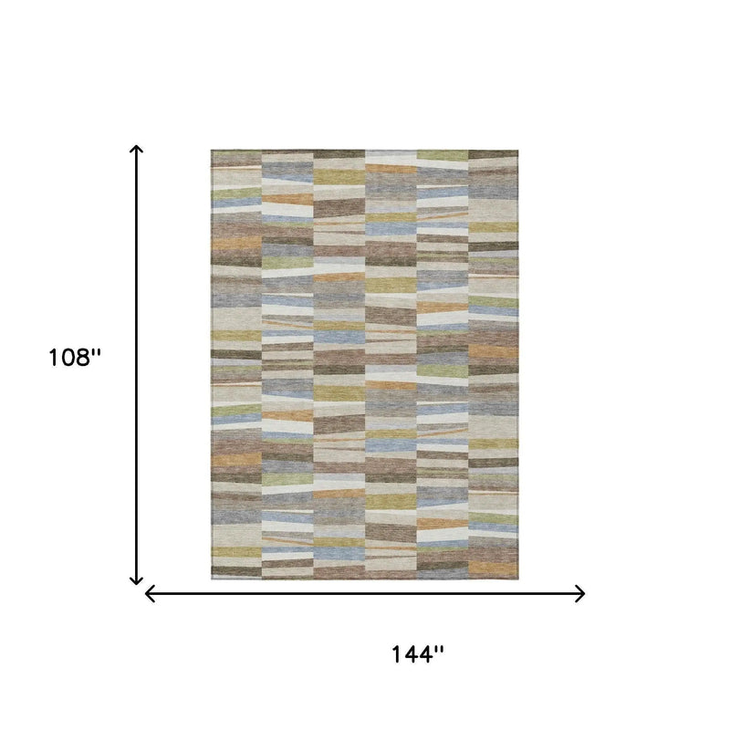 9' X 12' Beige And Ivory Striped Washable Indoor Outdoor Area Rug Homeroots Outdoor