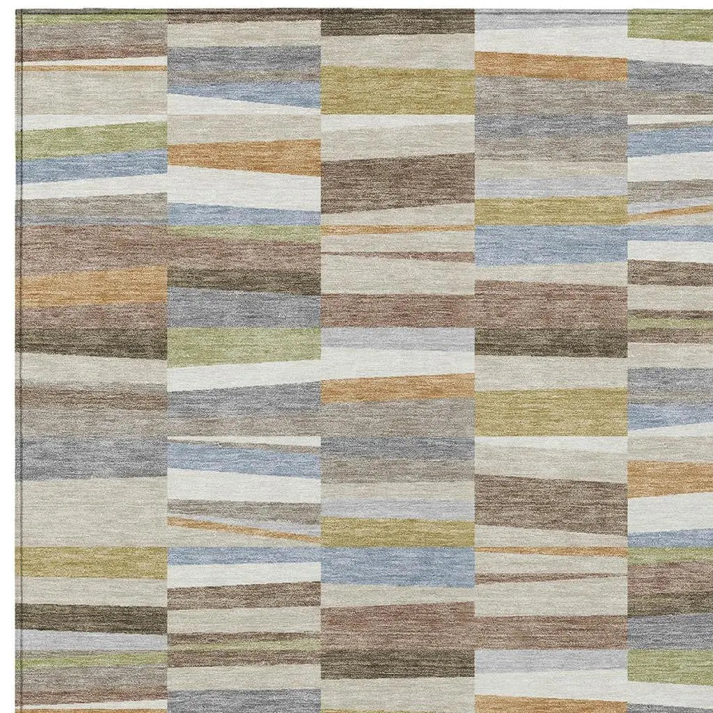 9' X 12' Beige And Ivory Striped Washable Indoor Outdoor Area Rug Homeroots Outdoor
