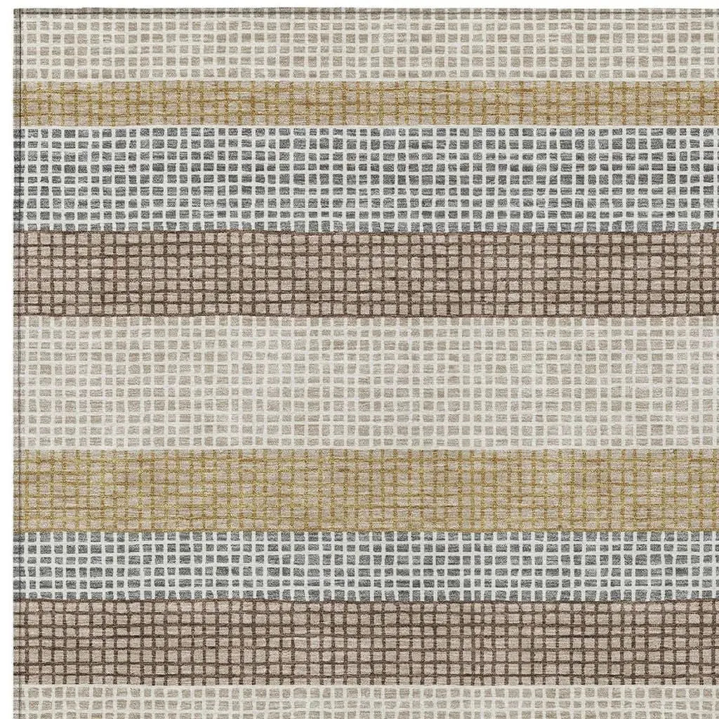 9' X 12' Beige And Ivory Striped Washable Indoor Outdoor Area Rug Homeroots Outdoor