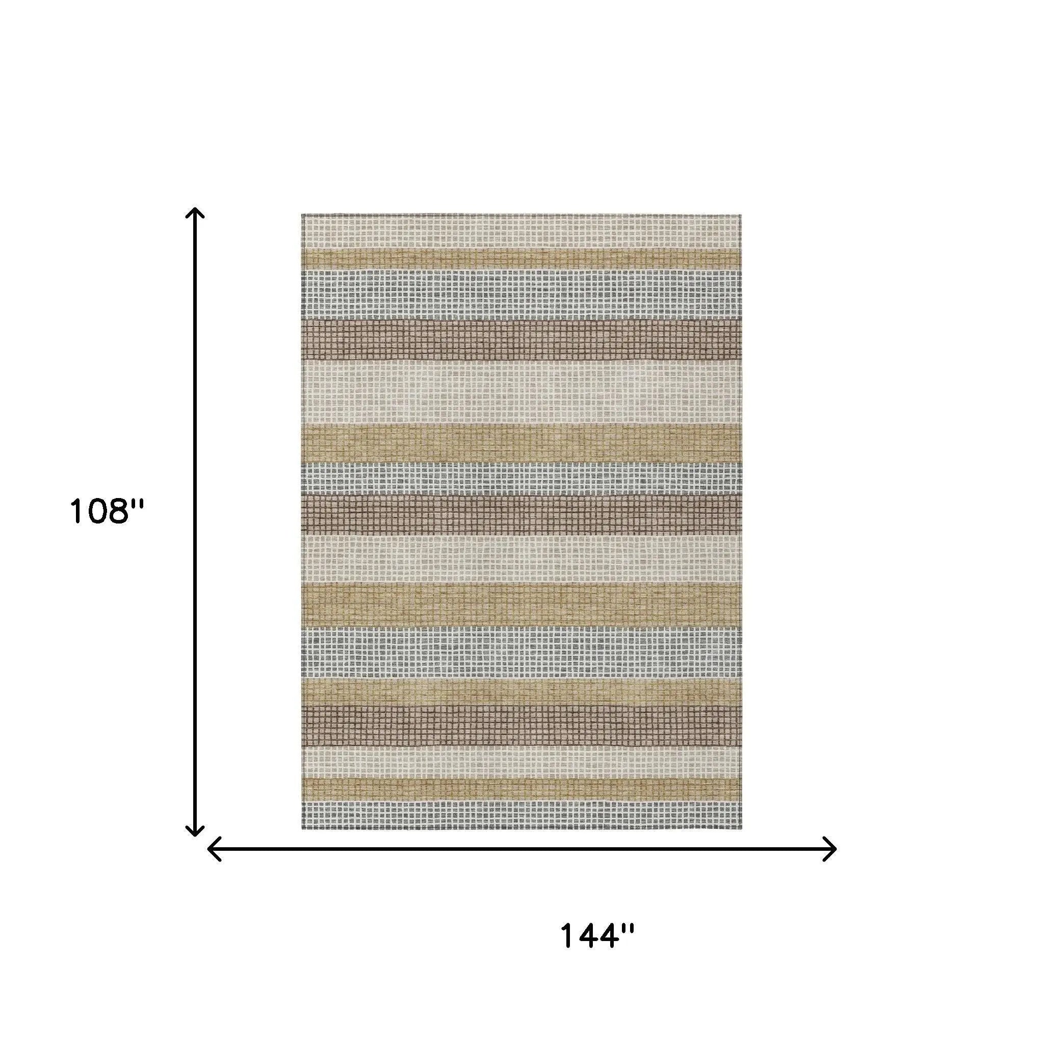 9' X 12' Beige And Ivory Striped Washable Indoor Outdoor Area Rug Homeroots Outdoor