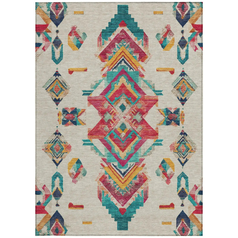 9' X 12' Beige And Ivory Tribal Washable Indoor Outdoor Area Rug Homeroots Outdoor