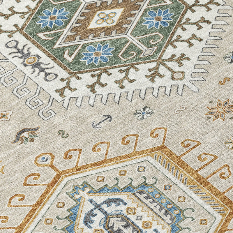 9' X 12' Beige And Ivory Tribal Washable Indoor Outdoor Area Rug Homeroots Outdoor