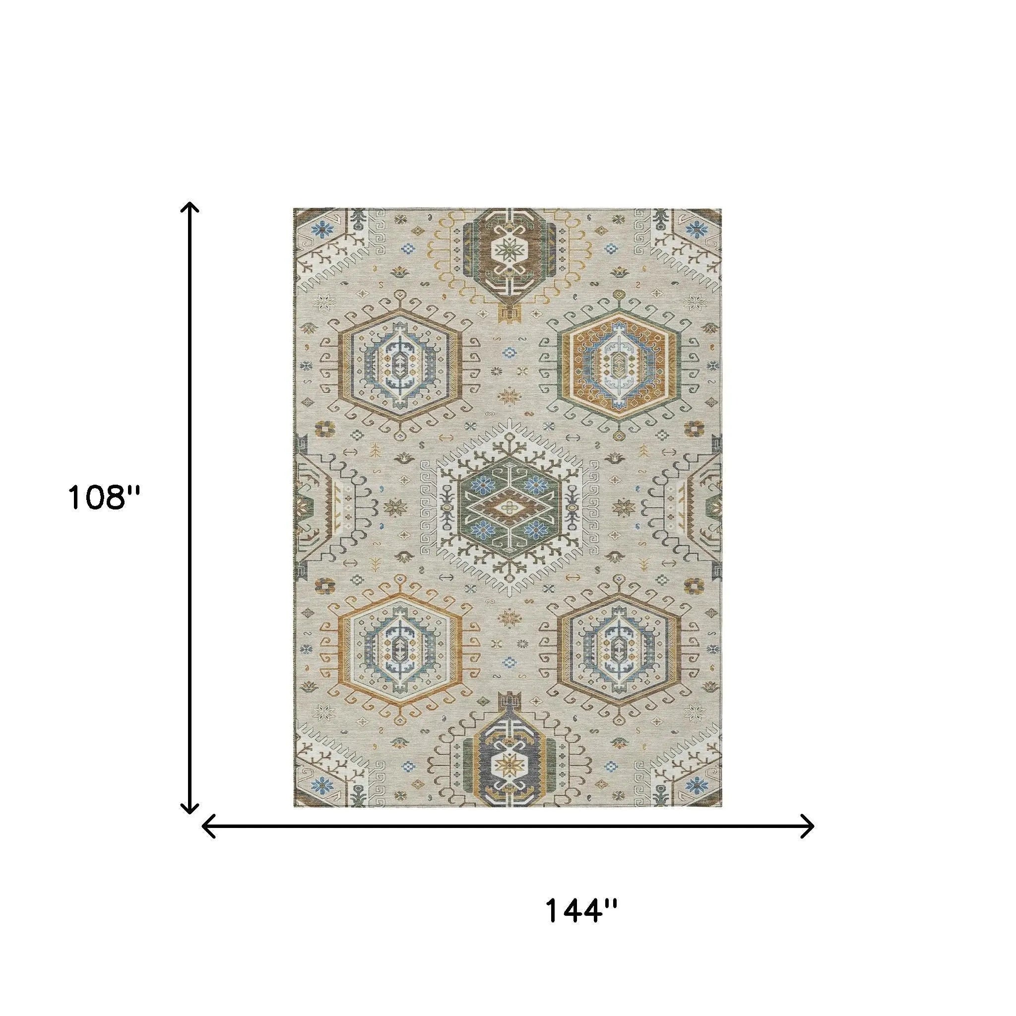 9' X 12' Beige And Ivory Tribal Washable Indoor Outdoor Area Rug Homeroots Outdoor