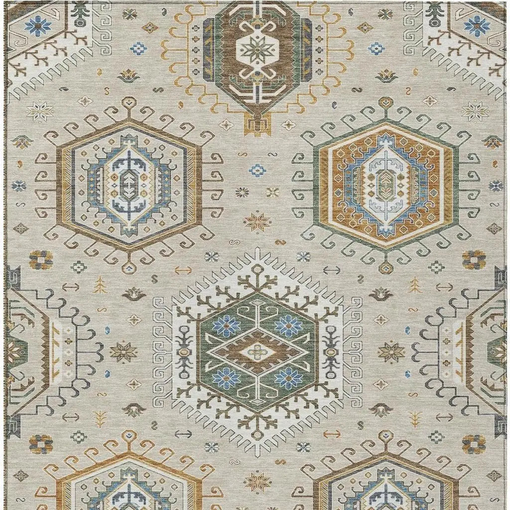 9' X 12' Beige And Ivory Tribal Washable Indoor Outdoor Area Rug Homeroots Outdoor