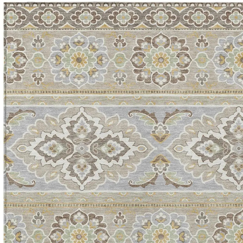 9' X 12' Beige And Ivory Tribal Washable Indoor Outdoor Area Rug Homeroots Outdoor