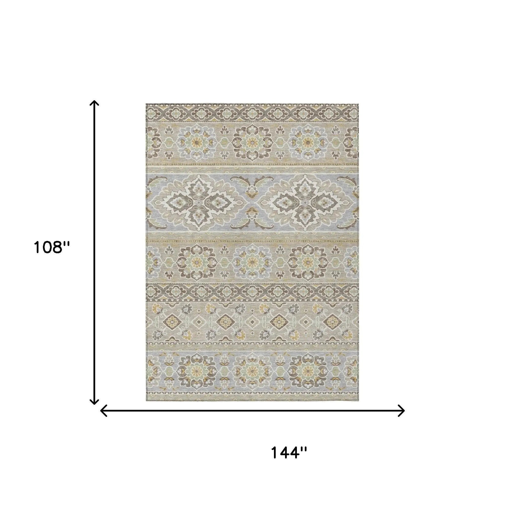 9' X 12' Beige And Ivory Tribal Washable Indoor Outdoor Area Rug Homeroots Outdoor