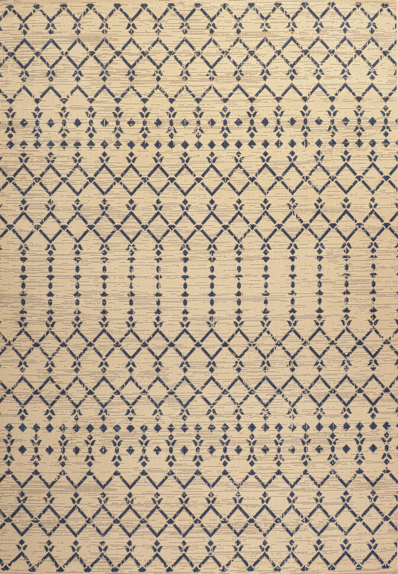 9' X 12' Beige And Navy Blue Trellis Indoor Outdoor Area Rug Homeroots Outdoor