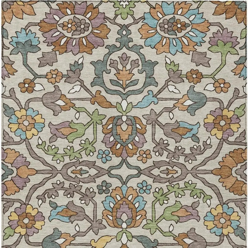 9' X 12' Beige And Orange Floral Washable Indoor Outdoor Area Rug Homeroots Outdoor