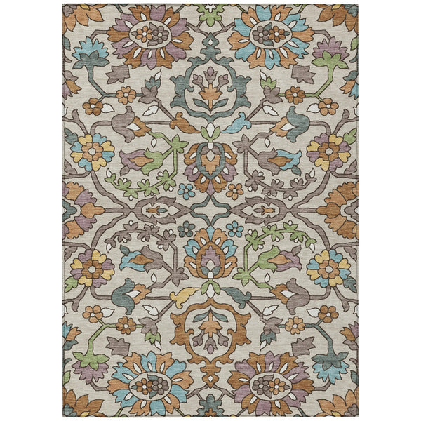 9' X 12' Beige And Orange Floral Washable Indoor Outdoor Area Rug Homeroots Outdoor