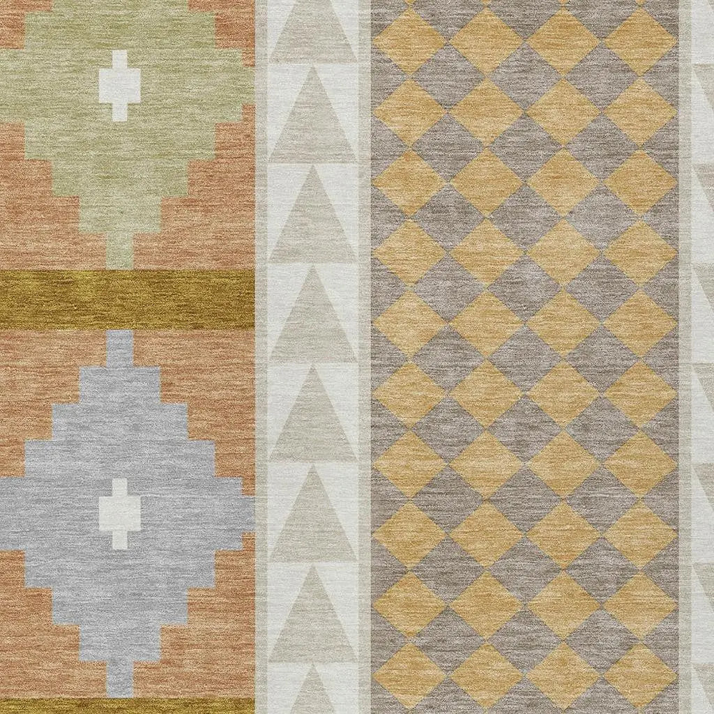 9' X 12' Beige And Orange Southwestern Washable Indoor Outdoor Area Rug Homeroots Outdoor