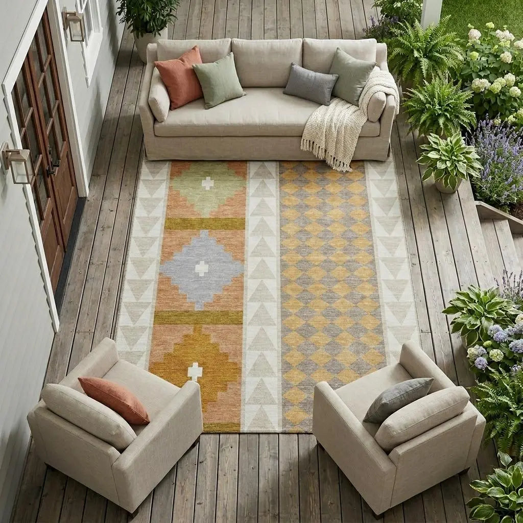 9' X 12' Beige And Orange Southwestern Washable Indoor Outdoor Area Rug Homeroots Outdoor