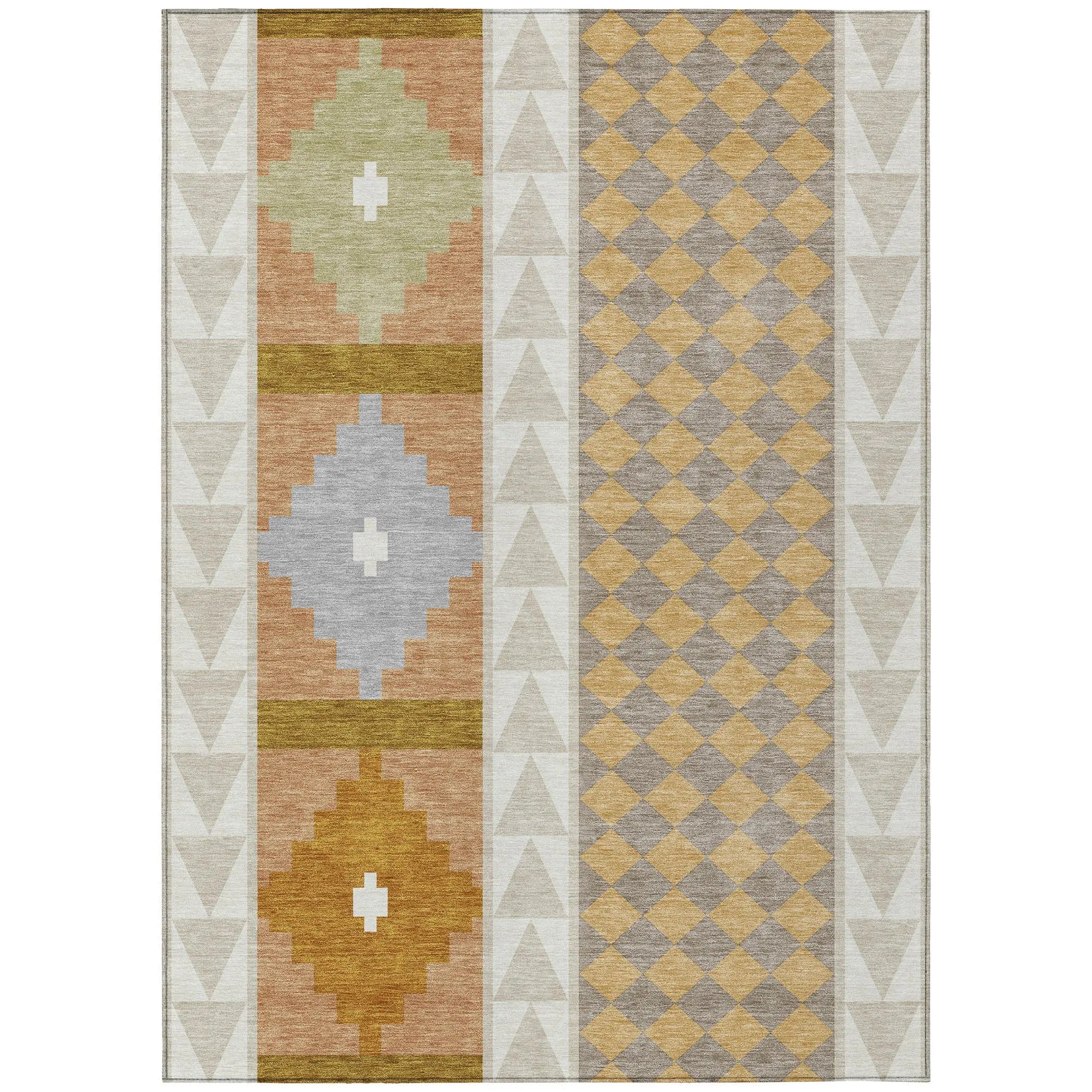 9' X 12' Beige And Orange Southwestern Washable Indoor Outdoor Area Rug Homeroots Outdoor