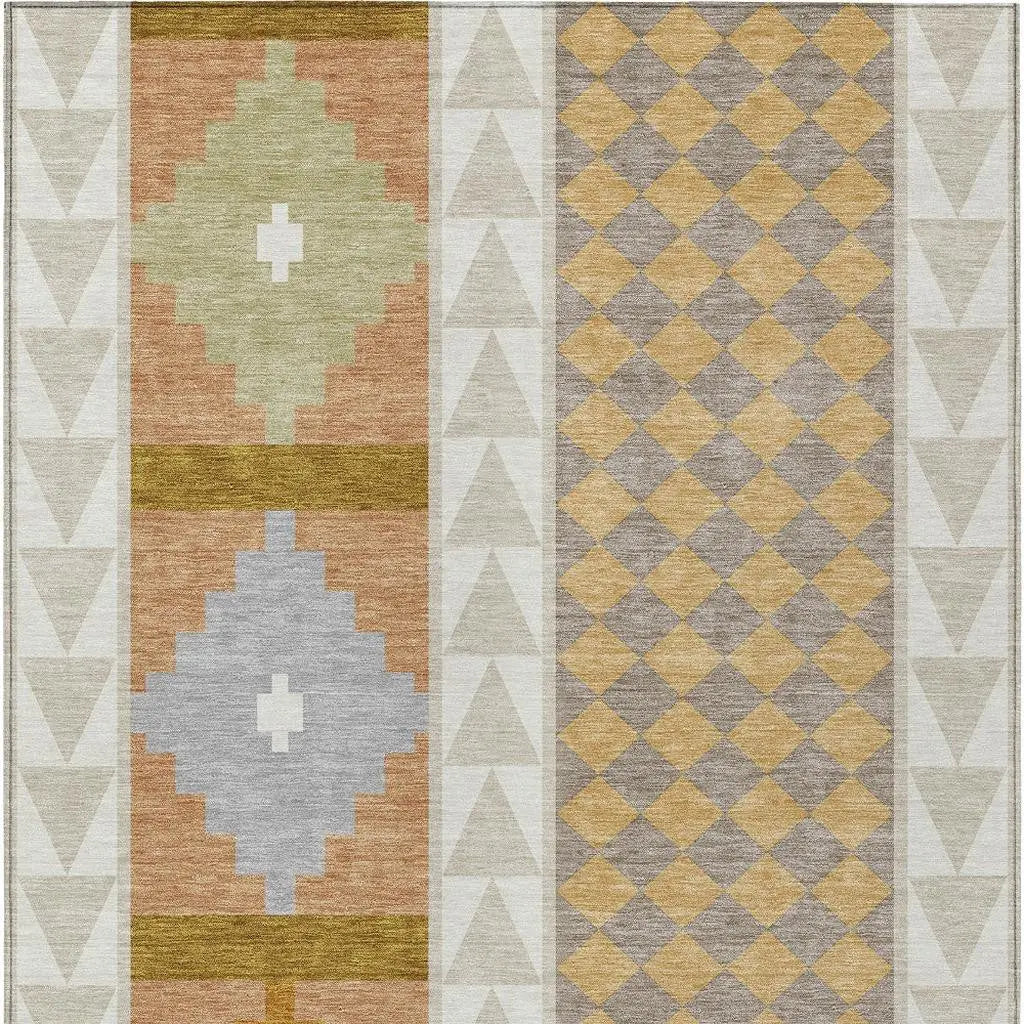 9' X 12' Beige And Orange Southwestern Washable Indoor Outdoor Area Rug Homeroots Outdoor