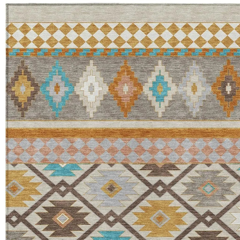 9' X 12' Beige And Orange Southwestern Washable Indoor Outdoor Area Rug Homeroots Outdoor