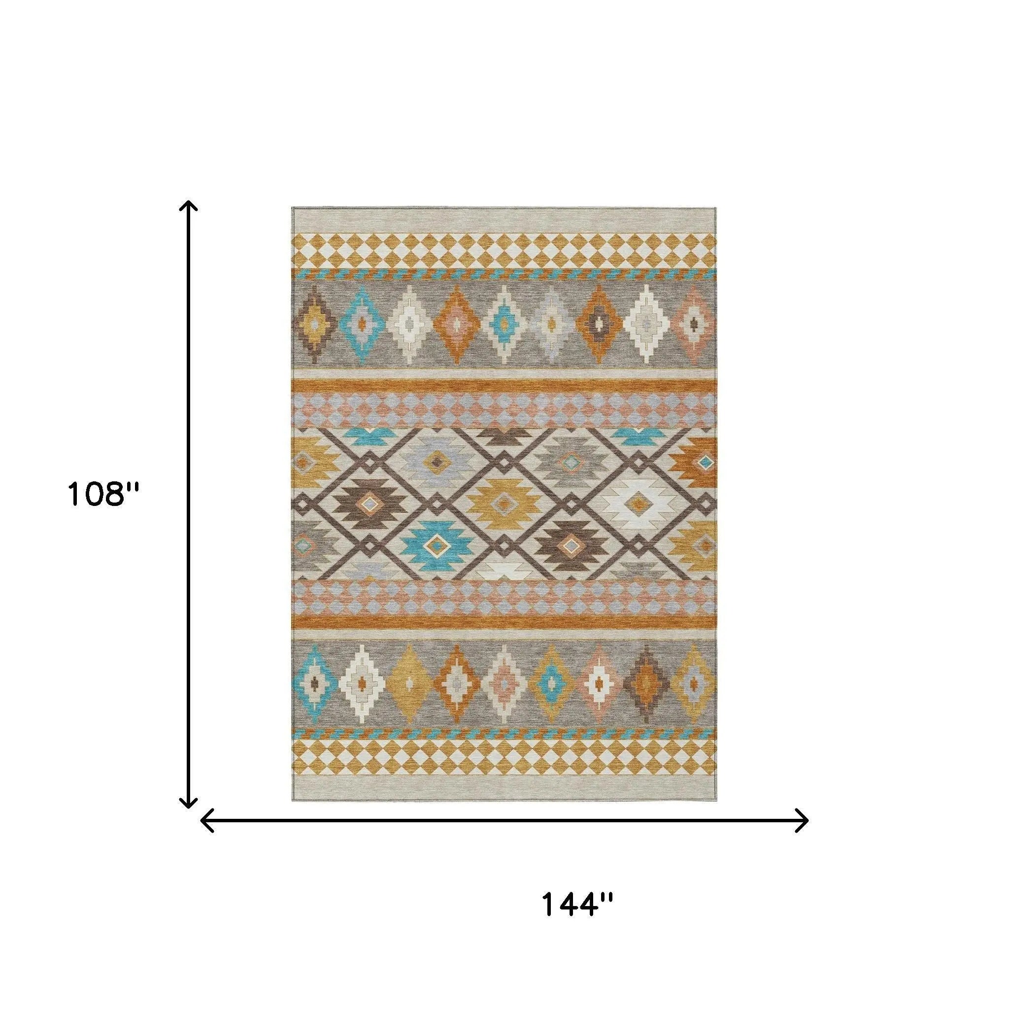 9' X 12' Beige And Orange Southwestern Washable Indoor Outdoor Area Rug Homeroots Outdoor